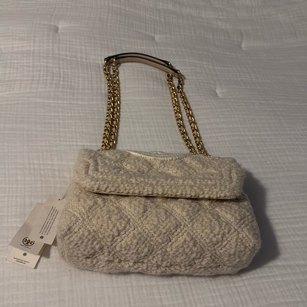 Tory Burch white fur purse